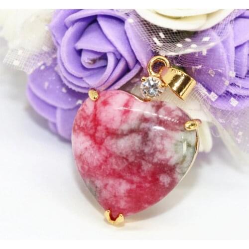 Multicolor red stone chalcedony heart shape drop pendant high grade women fashion gold-color factory outlet jewelry 22mm B1853