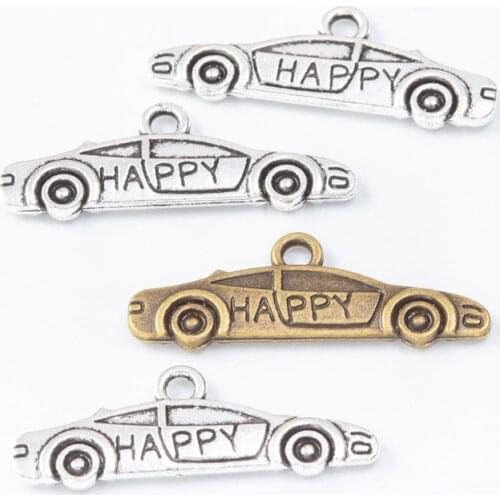RAINXTAR Fashion Metal Happy Car Shape Charms Alloy Jewelry Making DIY Charms 9*26mm 100pcs AAC1642