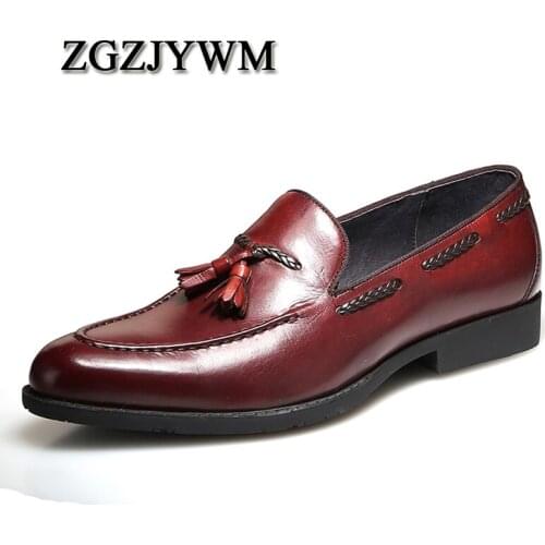 ZGZJYWM EU38-44 Plus Size New Business Formal Genuine LLeather Brogue Slip-On Oxford Breathable Dress Wedding Men Shoes