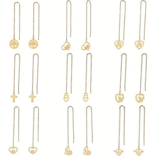 New Stainless Steel Heart Cross Dangle Hanging Long Ear line Earrings For Women Multi-style Drop Earrings Jewelry Gifts