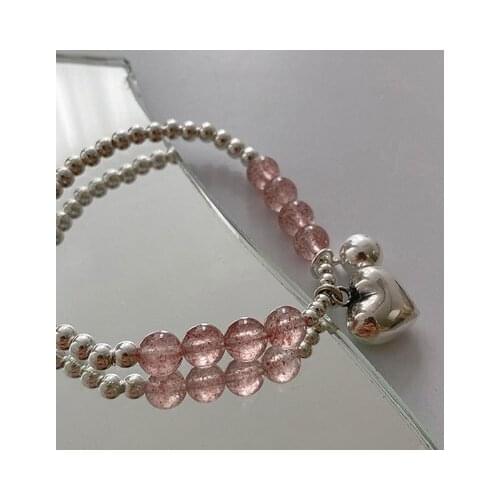 New Arrival 2021 Love Pendant Pink Crystal Sliver Beaded Bracelet INS Niche Elegant Accessories For Women Jewelry Gift