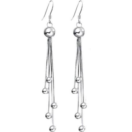 New Trend Bead Womens Long Earrings Silver Color Wedding Earrings Korean Fashion Jewelry Earrings