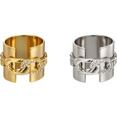 Original design inlaid diamond chain wide metal ring fashion index finger ring