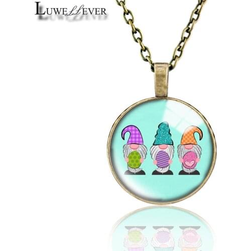 Easter Necklace 638 25mm Bronze 30mm Wood Rhinestone Double-sided Moon Round Glass Pendant For Women Gift