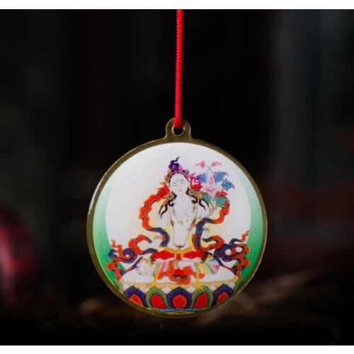 White Tara Buddha Thangka Pendant Tibetan Tantric Portable Copper Amulets Foil Ornaments