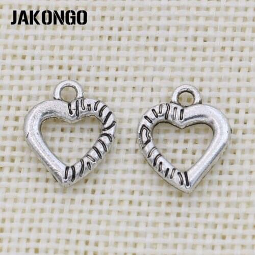 JAKONGO Antique Silver Plated Heart Charm Pendants for Jewelry Accessories Making Bracelet Findings DIY 15x13mm 25pcs/lot