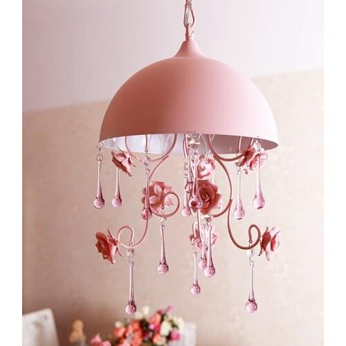 Semi-circular pendant lights pink countryside pastoral style ceramic rose bedroom stairs princess bedroom pendant lamps