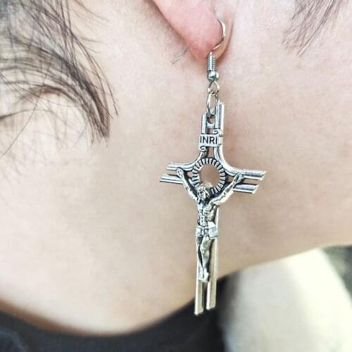 Pendientes de Cruz religiosa de Jesús Vintage para hombres y mujeres, joyería estilo Rock, colgantes Punk