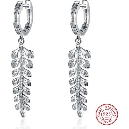 925 Sterling Silver Leaf Drop Circle Earrings Ear Buckles Simple Earrings for Women Fashion Wedding Gold Silver Jewelry