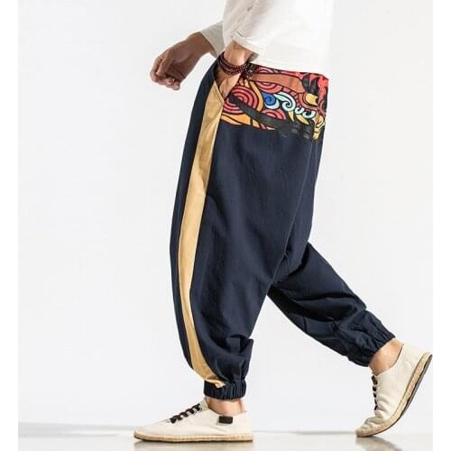 Chinese Style Harem Pants Streetwear Autumn Vintage Casual Sweatpants Hippie Pants Men Japanese Trousers Kimono Pants 10859