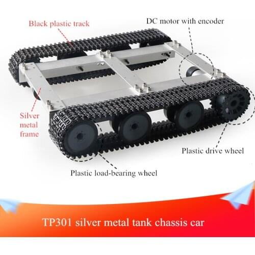 TP301 Silver Metal Tank Chassis Car Kit 2pcs DC Motors with Encoder,Plastic Track,Load-bearing Wheels and Driving Wheels DIY Car