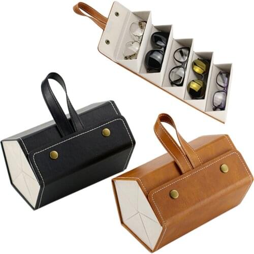 Multiple Glasses Storage Case Foldable PU Leather Sunglasses Organizer Case Anti-dust Eyeglasses Box for Travel Office Dropship