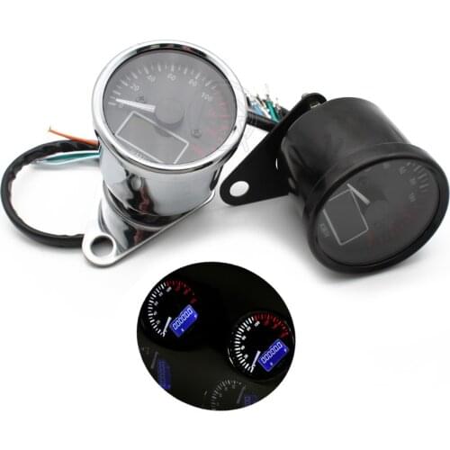 Motorcycle Chrome/Black Digital LED LCD Speedometer Tachometer Speed Gauge Retro Chrome & Black Universal 0~160KM/H Speedometer