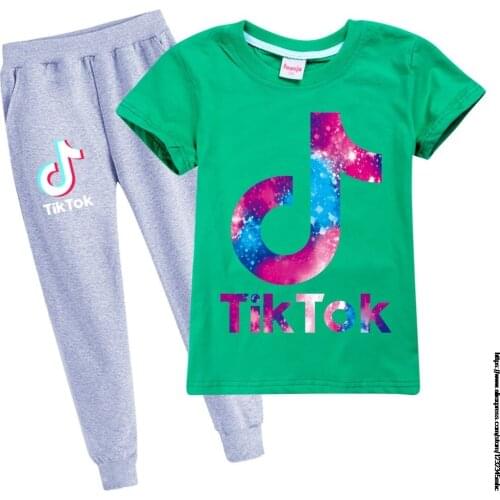 Tik Tok Fashion Girls Summer Clothes 2-16Years Toddler Kids Baby Girls Printed T-shirts+Pants 2Pcs Set Teenagers Tracksuit