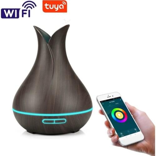 Free shipping 400ml Alexa woodgrain oil diffuser app control air fresh humidifier