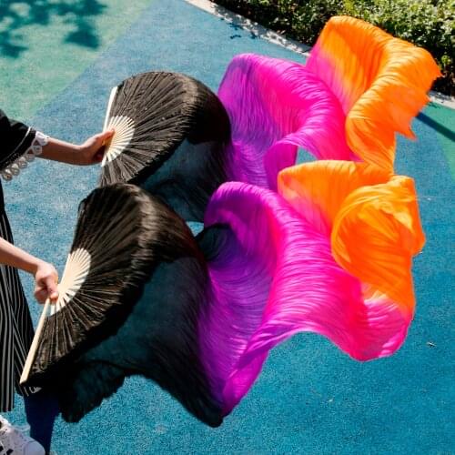High Quality Silk Belly Dance Fan Dance 100% Real Silk Veils Left+right blue Colors hot SALblack purple rose orange