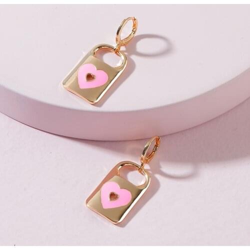 Y2K Jewelry Pink Heart Lock Earrings For Women Metal Harajuku Punk Fashion Vintage Cool Earrings Charms 90s Aesthetic Gifts New