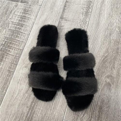 Womens Summer Plush Slippers Luxurious Mink Fur Sandals Two Simple Laces Anti Skid And Wear-Resistant Sole Flat Shoes