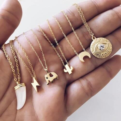 Gold chain Necklace Long Necklace for Women Moon Evil Eye Necklace Statement initial Pendant Gold Chain Gifts For Women