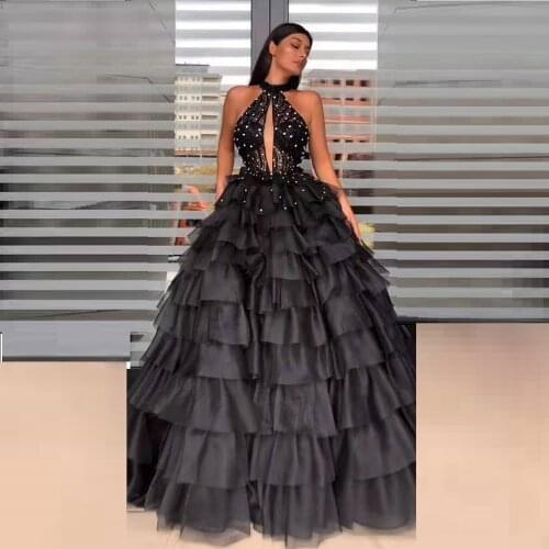 2020 Newest Women Black Red White Bead Sleeveless Fashion Celebrity Evening Party Elegant Vestidos Ruffles Good Quality Dresses