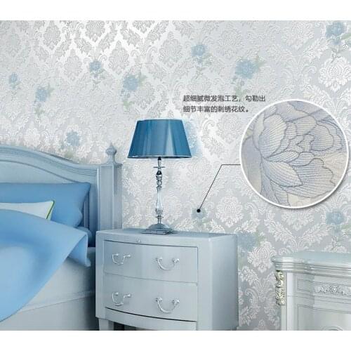 ZXqz 115 High-end European simple non-woven wallpaper bedroom living room sofa TV background wall paper roll fashion blue