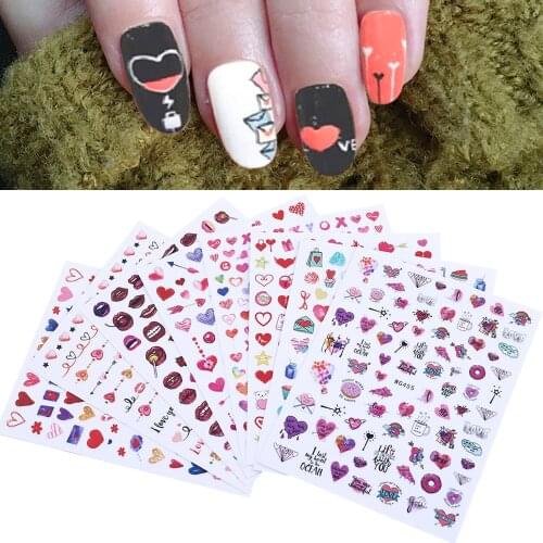 1 Pcs 3D Colorful Red Lip Love Heart Nail Stickers Valentines Day Nail Art Water Transfer Slider Decals for Manicure Foil Tips