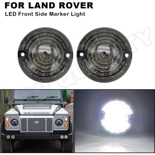 2Pcs Smoke Lens 73mm Front LED Side Marker Light Lamps White Position Light For 1990-2016 Land Rover Defender 1983-1990 90 / 110