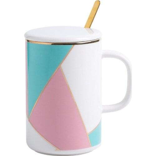 400ml Creative Painted Water Mug With Lid Spoon Unique Ceramic Valentines Day Birthday Gifts Coffee Cup for Friends, Mom, Wife