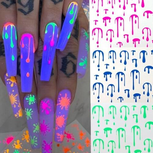 5 Sheets/Lot Fluorescent Nail Art Sticker Neon Drip Water Decal Water Transfer Foil Tips Wraps Manicure Acrylic Design