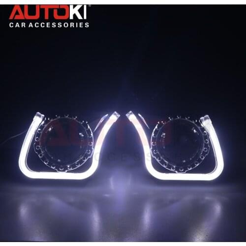 Autoki Metal Lens H1 w/ U type LED Angel Eyes LHD RHD for Car Styling Auto Headlight H4 H7 Retrofit Bi-Xenon Projector Lens DIY