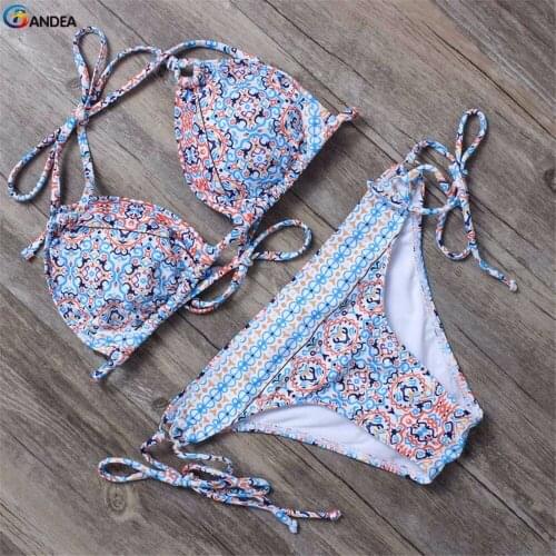 BANDEA bikini set women sexy low waist swimsuit 2019 print swimsuit padding bikini halter swimwear bathing suit HA010
