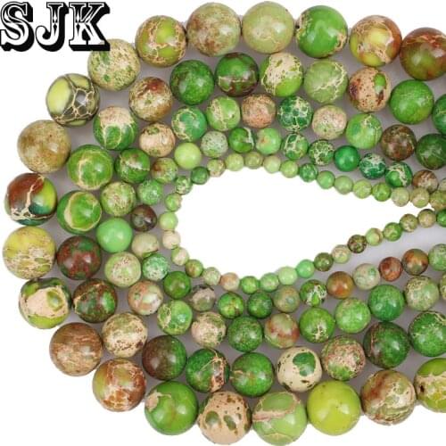 Natural Stone Beads Green Sea Sediment Turquoises Imperial Jaspers Round Loose Beads 4 6 8 10 12mm For Bracelet Jewelry Making