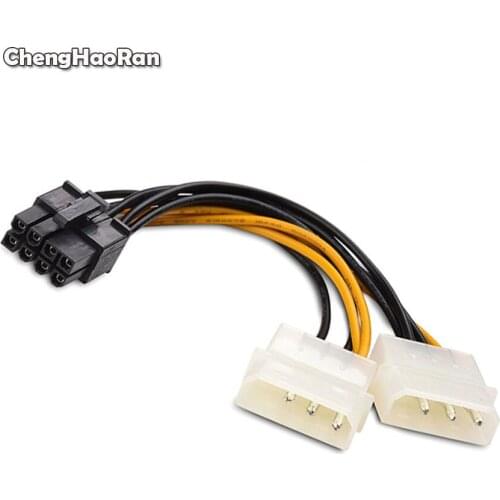 ChengHaoRan 2 x Molex 4 pin to 8-Pin PCI Express Video Card Pci-e ATX PSU Power Converter Cable Molex to Pcie 8 pin Adapter