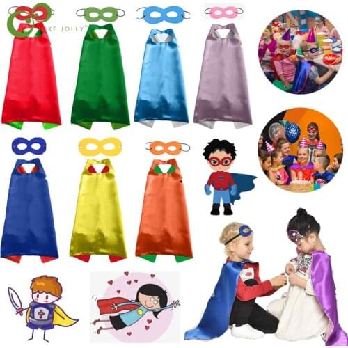 Kids Superhero Capes with Felt Mask Plain Satin Solid Capes Birthday Halloween Party Dress Up Costume Favor Anime Cosplay YJN