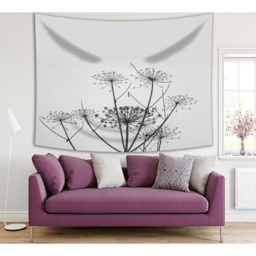 Tapestry Dandelion Stems Flowers Meadow in Nature Wilflower Monochromic Artwork Black Gray