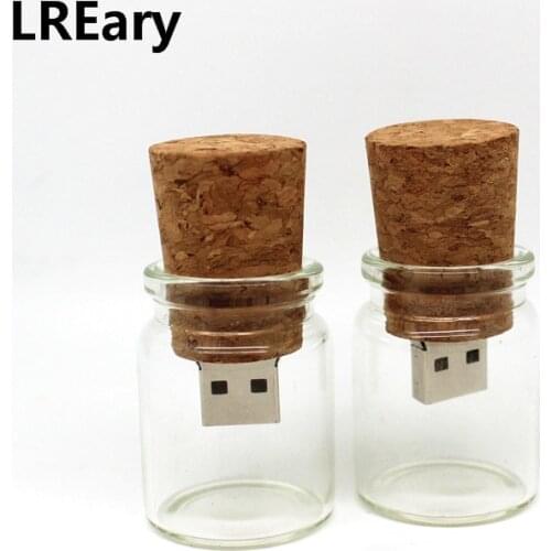 Hot Glass Drift Wishing bottle usb flash Pen drive memory stick pendrive 4GB 8GB 16GB 32GB wood plug Flash disk gift