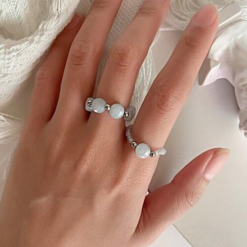 Hot Sale Bohemian Aquamarine Natural Stone Rings for Women Elegant Charm Ring Set Fashion Jewelry 2021 Party Friend Gifts