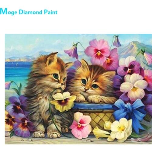 Kitten in Flower Basket Diamond Painting Floral Animal Round Full Drill Nouveaute DIY Mosaic Embroidery 5D Cross Stitch Gifts