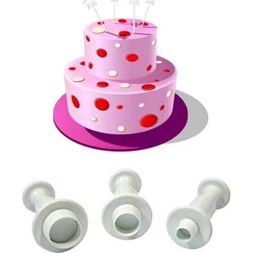3pcs Round Shaped Fondant Cookie Biscuit Plunger Cake Decorating Gum Paste Pastry Sugar Craft Cutter Stamp Mold Tools
