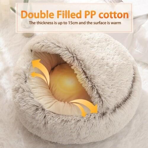 Pet Dog Cat Round Plush Bed Semi-enclosed Cat Nest Comfort In Winter Cats Bed Little Mat Basket Soft Kennel Pet Supplies