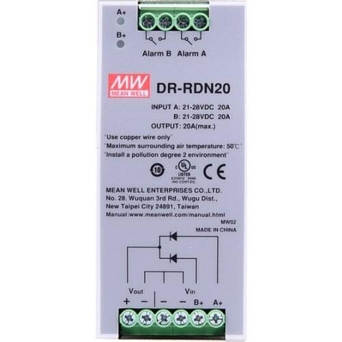 DR-RDN20 20A DIN RAIL Redundancy Module Power Supply for redundant operation 24V system MEAN WELL 30V
