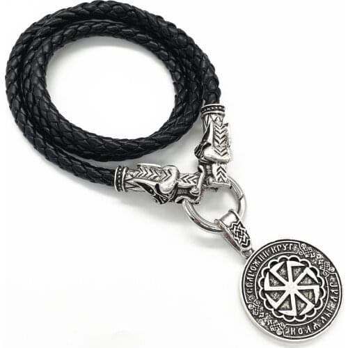 Nostalgia Slavic Kolovrat Pendant Amulet Wheel Wicca Pagan Talisman Wolf Heads Chain Necklace Men Amuletos Y Talismanes