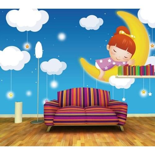 Custom 3d wallpaper.Moon girl sweet dream large mural papel de parede,living room sofa TV wall children bedroom lovely wallpaper