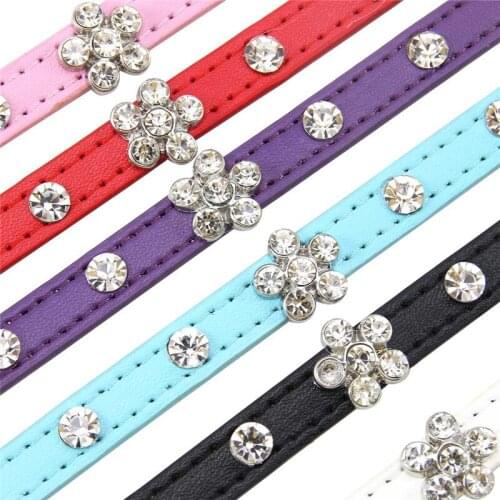Dogs Collars Suede Skin Genuine Leather Rhinestone Flower Decorative Collar for Small Medium Dogs Collar Para Perro Jeweled
