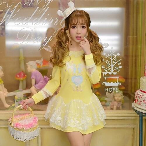 Candy Rain Girl Dress yellow Color High Waist Embroidery Lace Women Dress Half Dress O Neck Two Pieces S C22AB6015