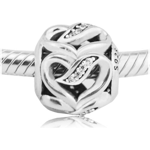 Fits Pandora Bracelets Argent 925 Sterling Silver Clear CZ Ribbons of Love Charms Beads for Jewelry Making Bijoux Femme