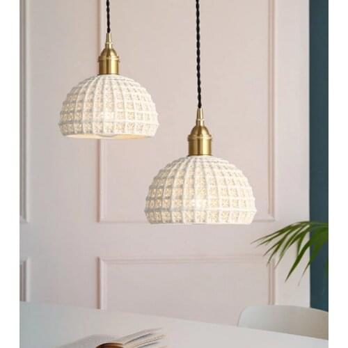 Nordic Japan Style Pendant Lights Fixtures Dinning Living Room Light White Ceramic Copper Vintage Pendant Lamp Hanglamp WF1014