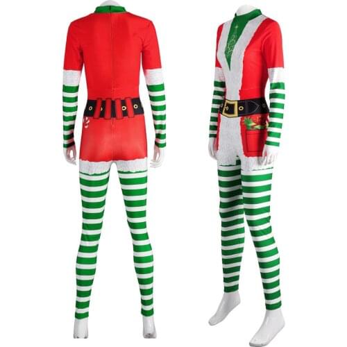 European and American Unisex Christmas Santa Cosplay Bodysuit New Year Party 3D Digital Printing Jumpsuit Performance Clothing