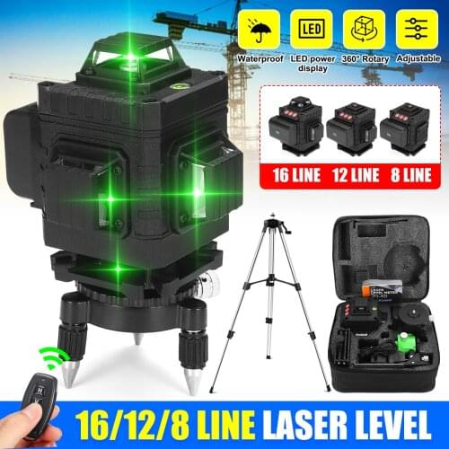 12/16 Lines 4D Auto Self-Leveling Laser Levels w/Digital Battery,w/Wall Bracket&Lift Holder,Super Powerful Laser Beam EU Version