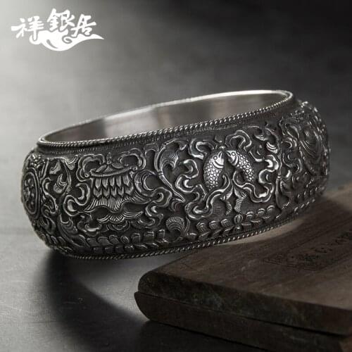 S999 fine silver flake silver in yunnan hidden woodwork bracelet handmade auspicious wind in a silver bracelet